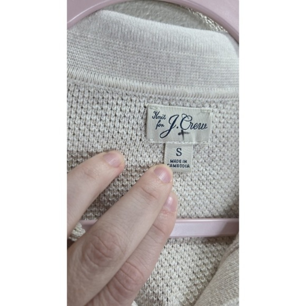 J.Crew 100% Cotton Waffle‎ Knit Collared Sweater Cream Size Small - Picture 3 of 6